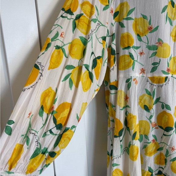 Lemon Print Summer Long Sleeve Midi Dress Size Medium - Picture 2 of 13